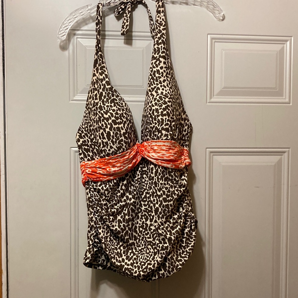 Lablanca Leopard Print Halter Swim Top with‎ Orange Accent 12